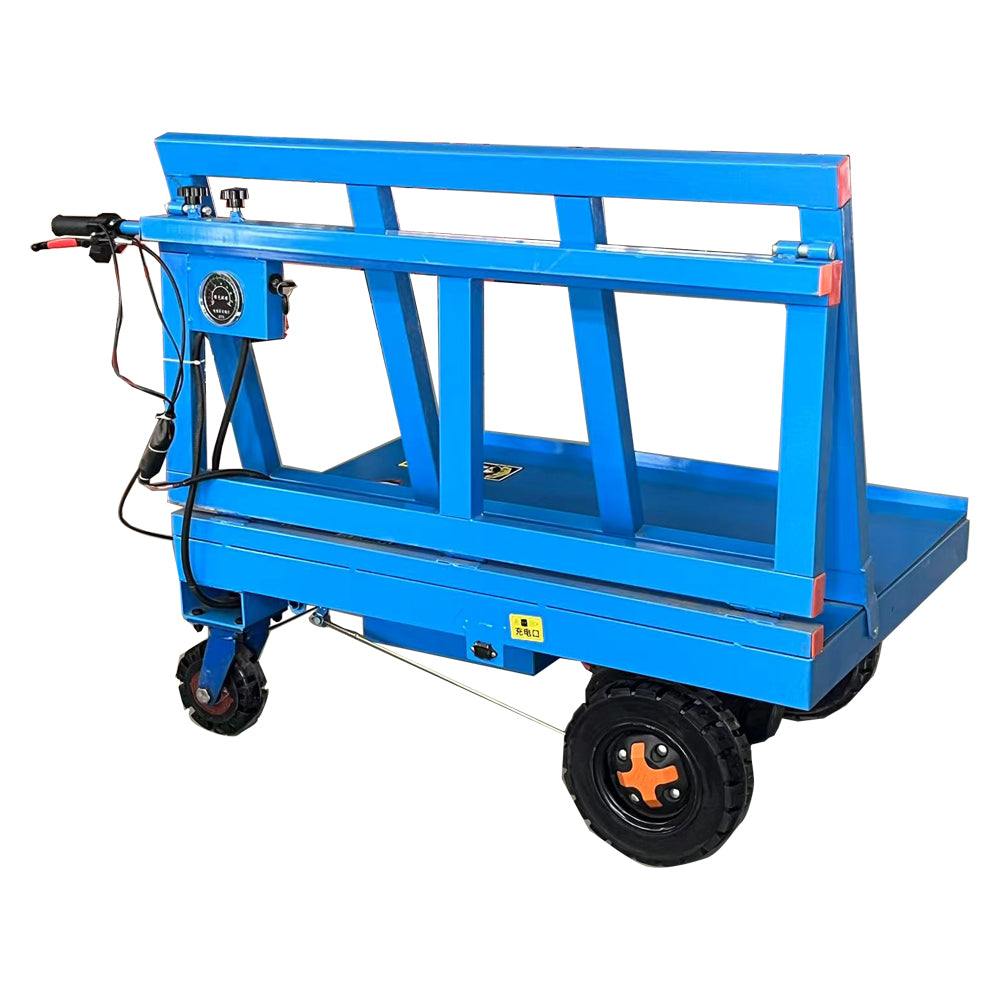 Electric Transport vehicle pulling glass car at construction site