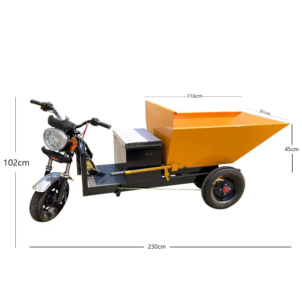 Electric tricycle with double tipping bucket