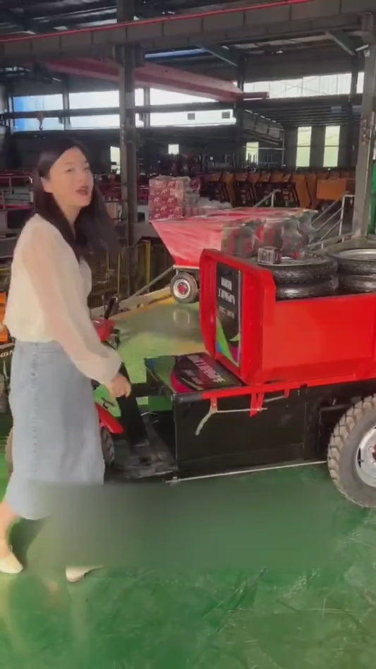 Veicolo per il traino della sabbia da cantiere a triciclo elettrico con compartimento da 1,2 m